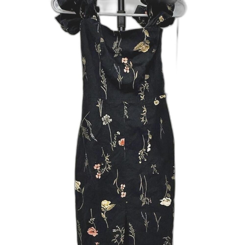 Black Floral Print Puff Sleeve Dress